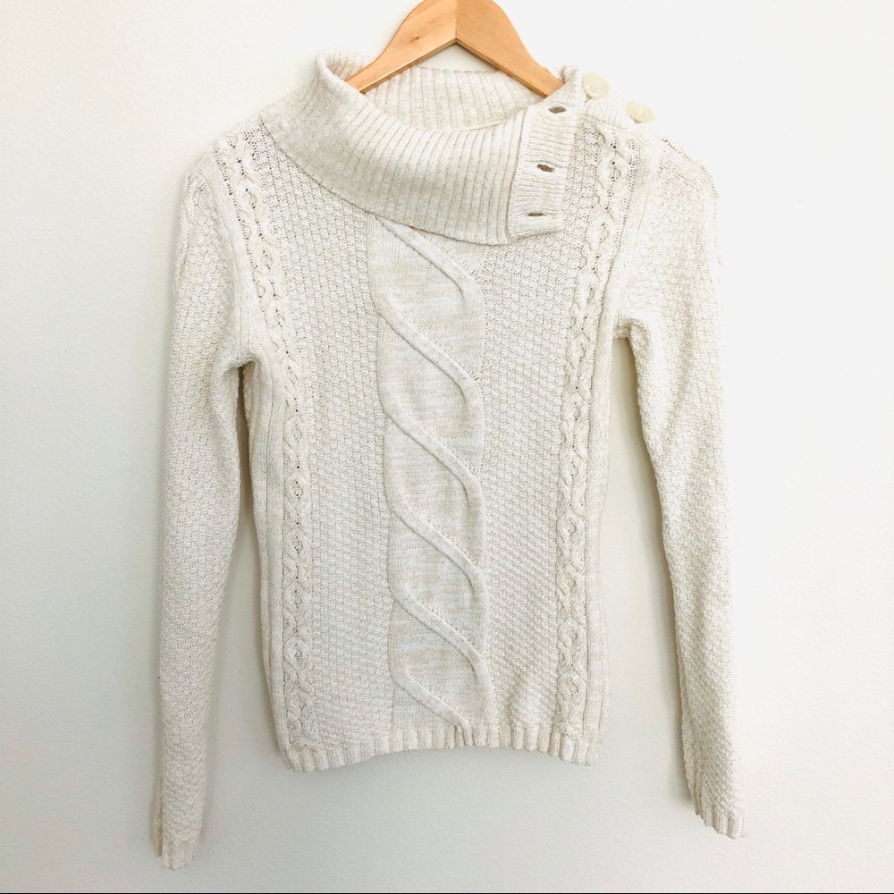 Cream Button Turtle Neck Sweater